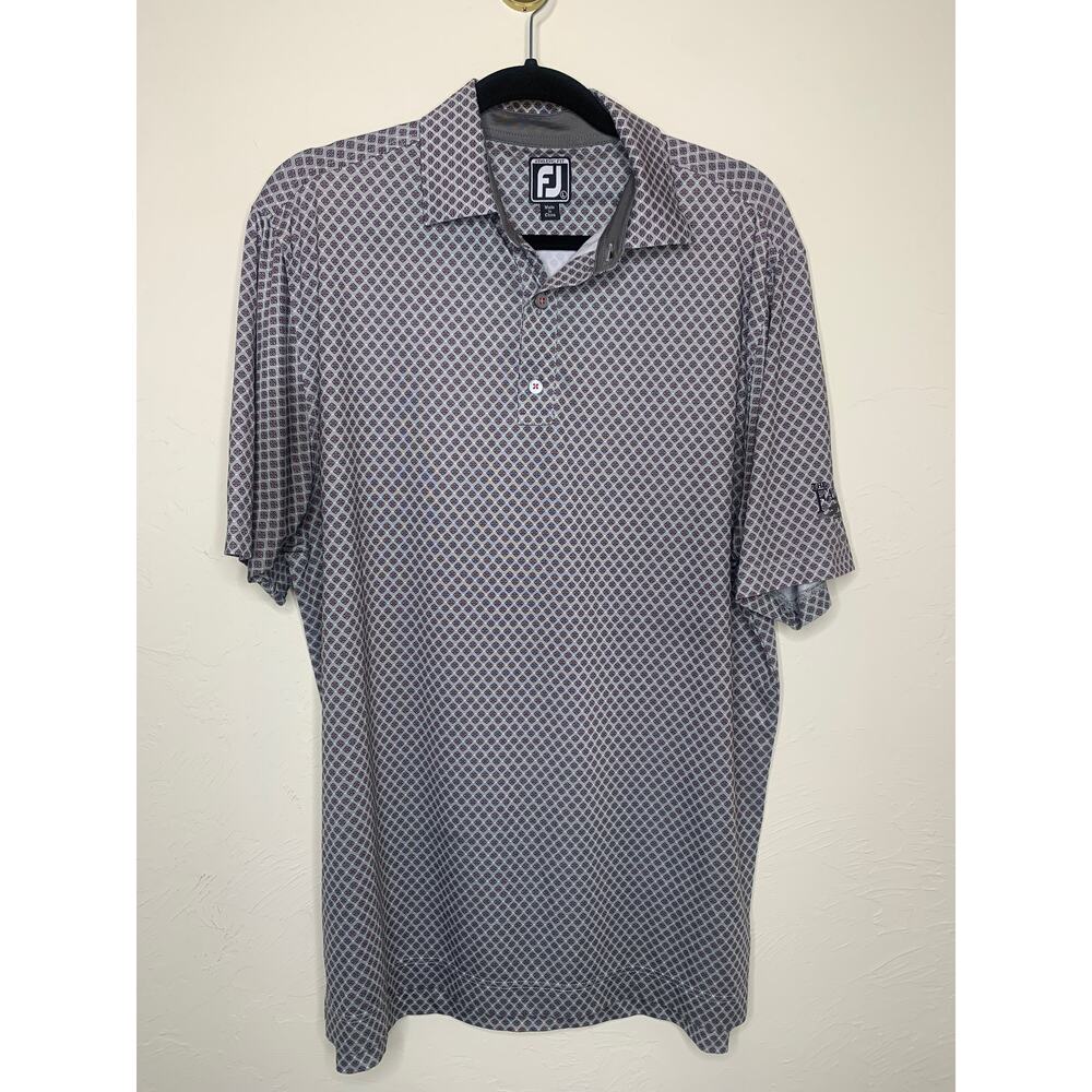 FootJoy Gray Blue Red Medallion Athletic Fit Polo Shirt Sz XL
